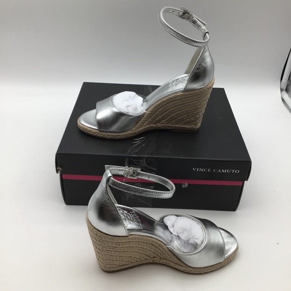 Vince Camuto Felyn‎ Metallic Silver Espadrille Wedge Sandals Women Size 5.5M New